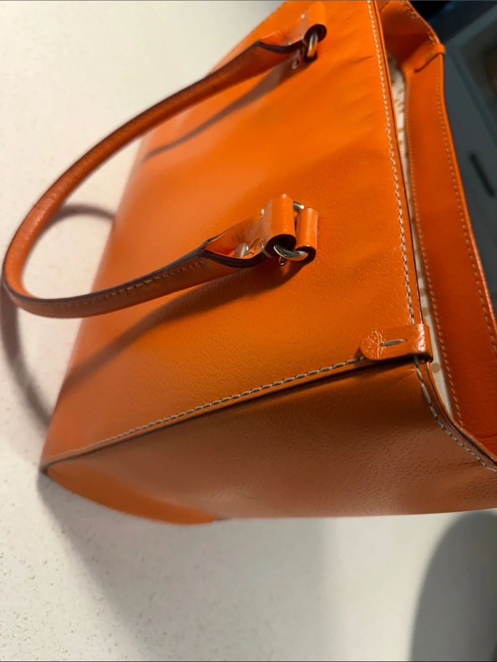 kate spade Orange Pebbled Leather Double-Handle Shoulder Bag